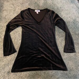 Vintage Faux Velvet Black Long Sleeve Shirt